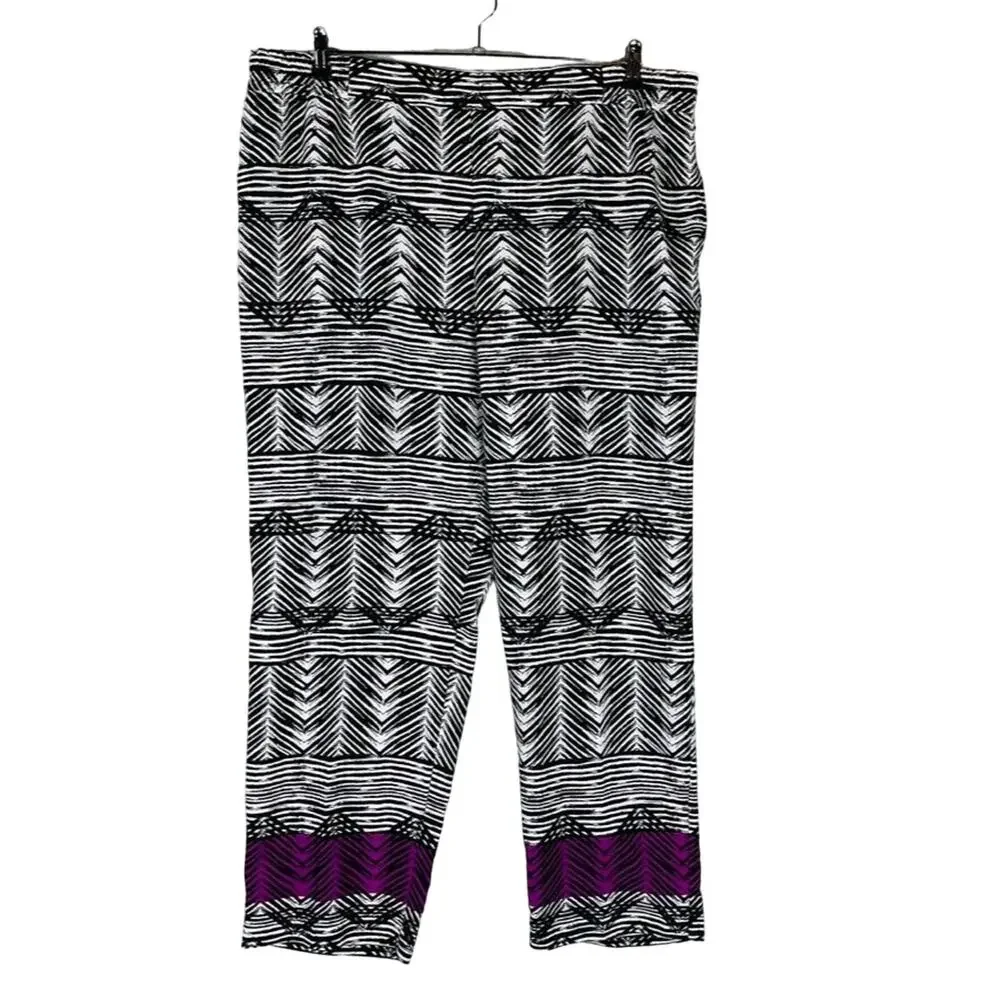 Investment II Womans 2X Plus‎ Pants Pull On Palazzo Pants Abstract Black Purple